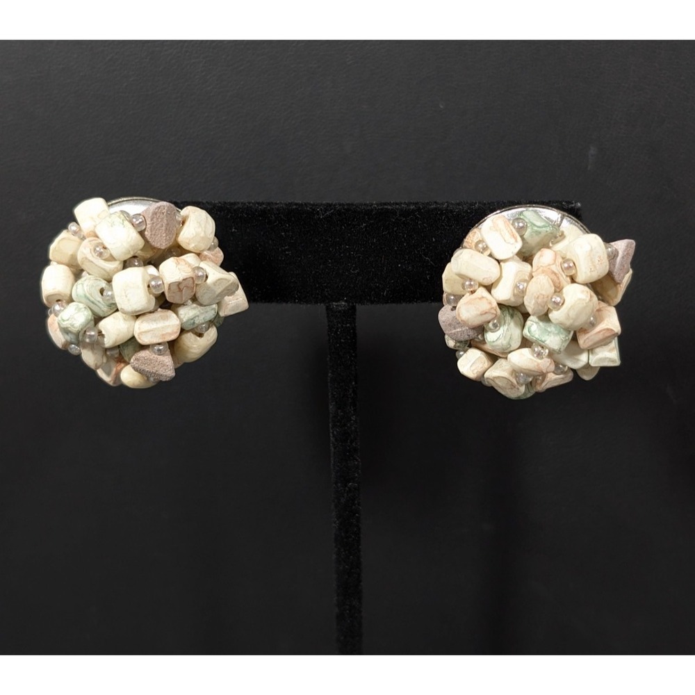 Vintage Pastel Faux Stone Cluster Earrings Round Pierced Acrylic